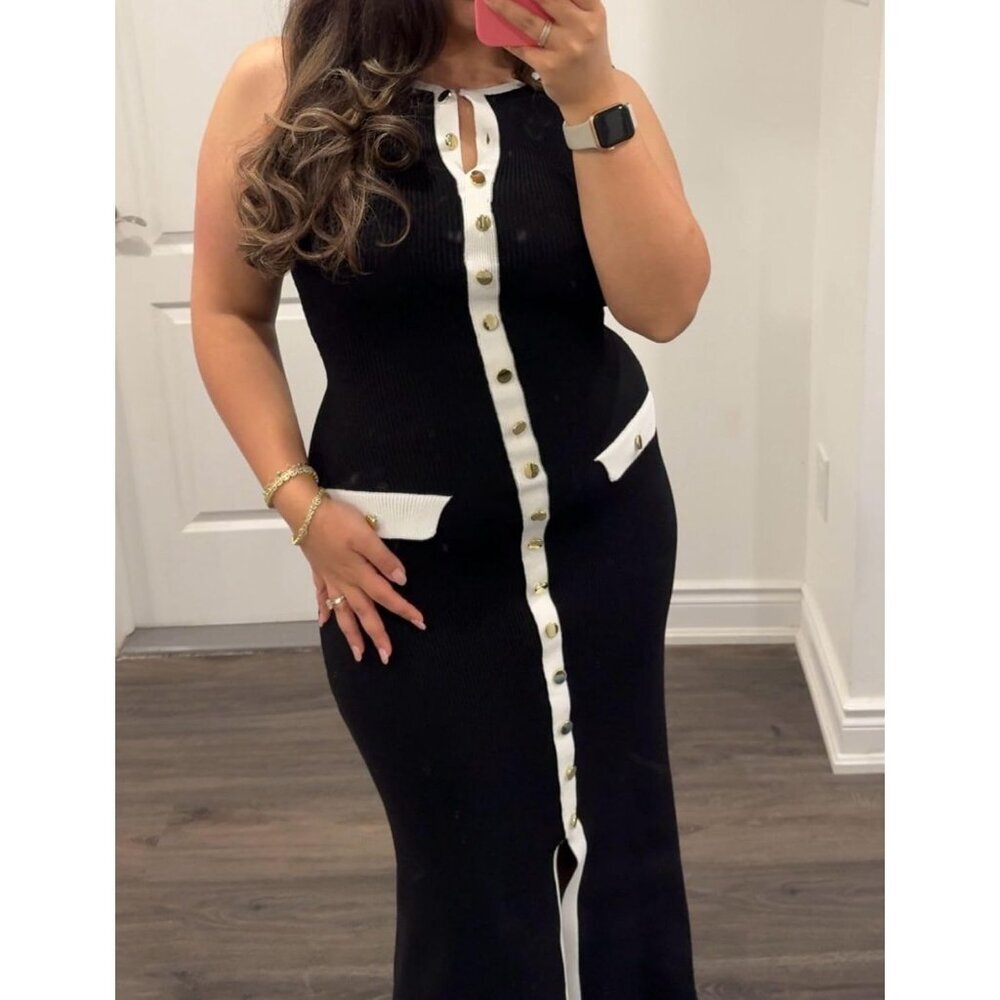 Womens Sleeveless Knit Maxi Dress Ribbed Bodycon Elegant Button Down Summer - Picture 5 of 8